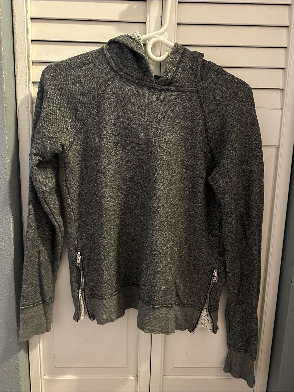 aerie Gray Knit Hooded Pullover